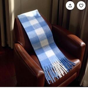 Soft Mohair Scarf White & Sky Blue Cloud Pattern 82” x 16” Fluffy Cozy  Wrap